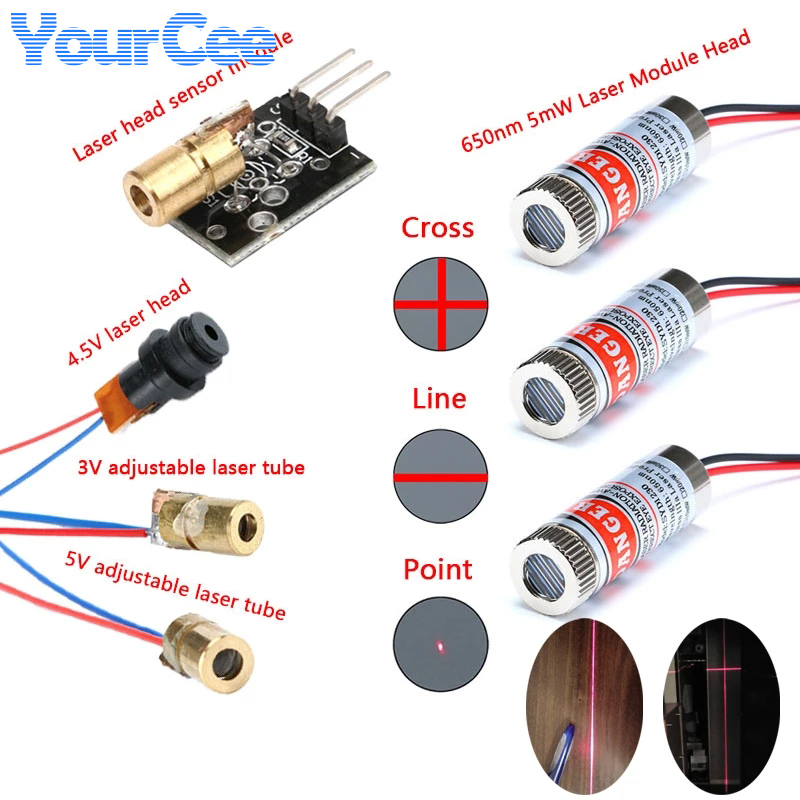 Industrial Laser Diode - 2pcs 650nm 5mW 레드 포인트/라인/크로스 레이저